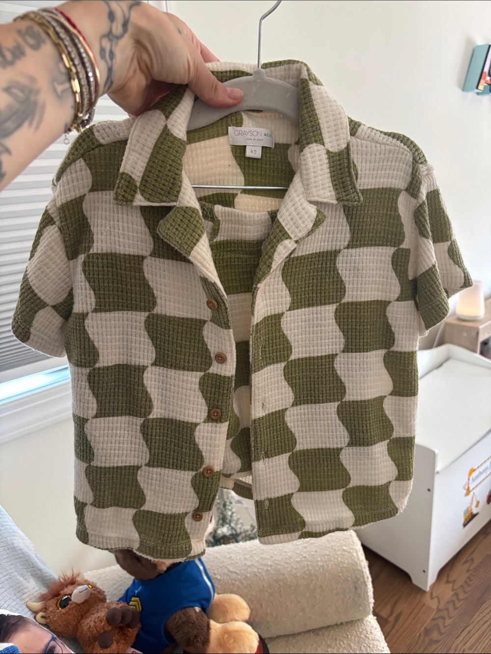 Olive & Cream Waffle Knit Short-Sleeve Shirt